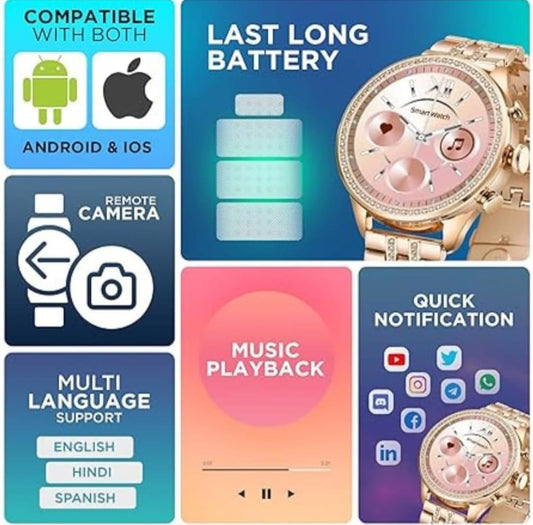 Gen9 Newly Launched Rosegold Strap With Big Black Dial Watch,1.2" Dial Display Smart Watch, Bluetooth Calling, Health Suite, Voice Assistance All- Day Activity Track Steps, Distance, Calories.