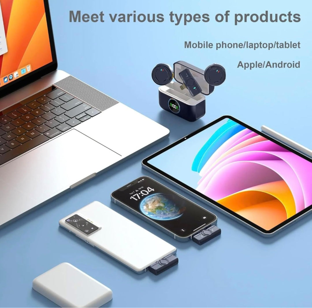 Wireless Button Microphone Q81 for iPhone & Android – Noise Cancelling Lavalier Mic with Charging Case