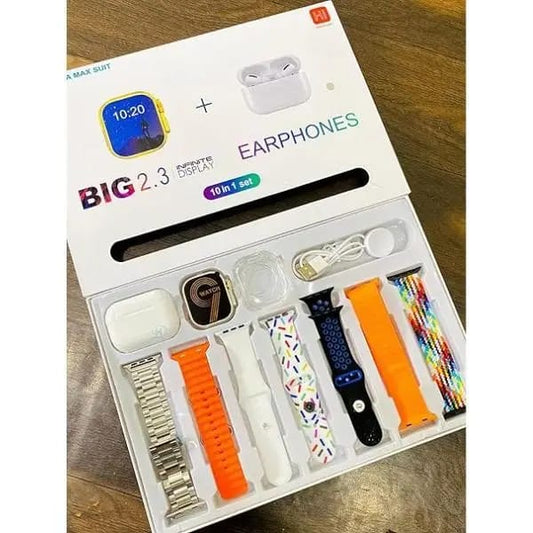 I20 Smartwatch Combo: Bluetooth Calling, Health Monitoring, Android & iOS Support – 10-in-1 Set (Watch, TWS Buds, Case, 7 Multi Straps) for Men & Women (BUY 1 GET 1 FREE)